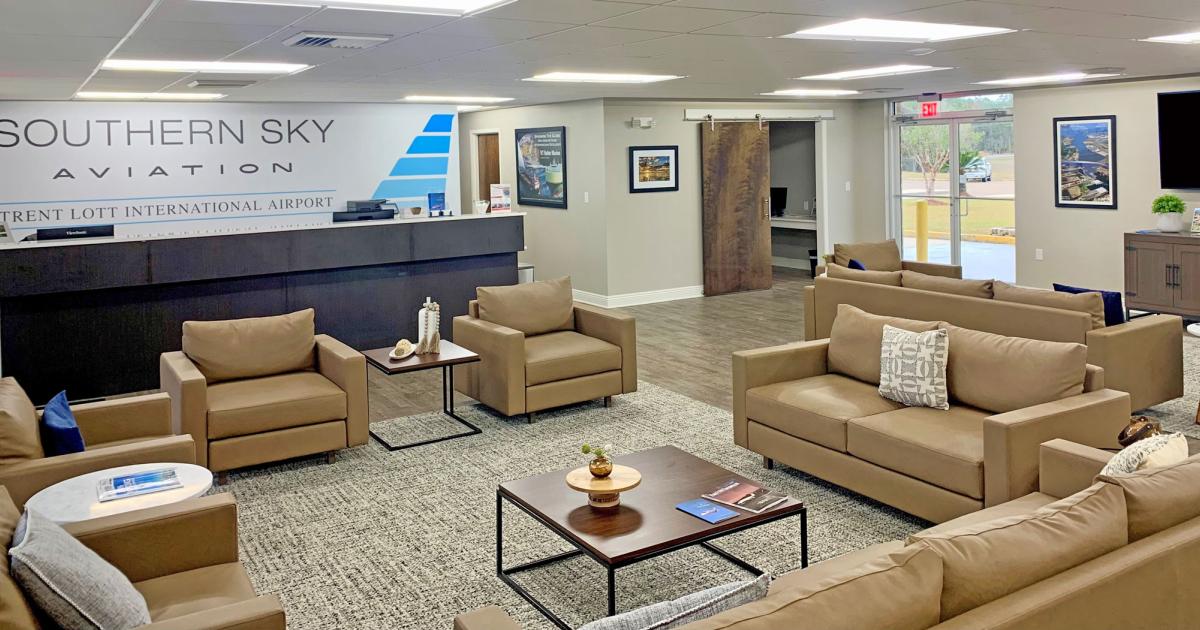After acquiring the only FBO at Trent Lott International Airport in Pascagoula, Mississippi, Southern Sky Aviation—which offers aircraft charter, management, and maintenance from its headquarters in Alabama—set its sights on a renovation project for the 4,300-sq-ft terminal.