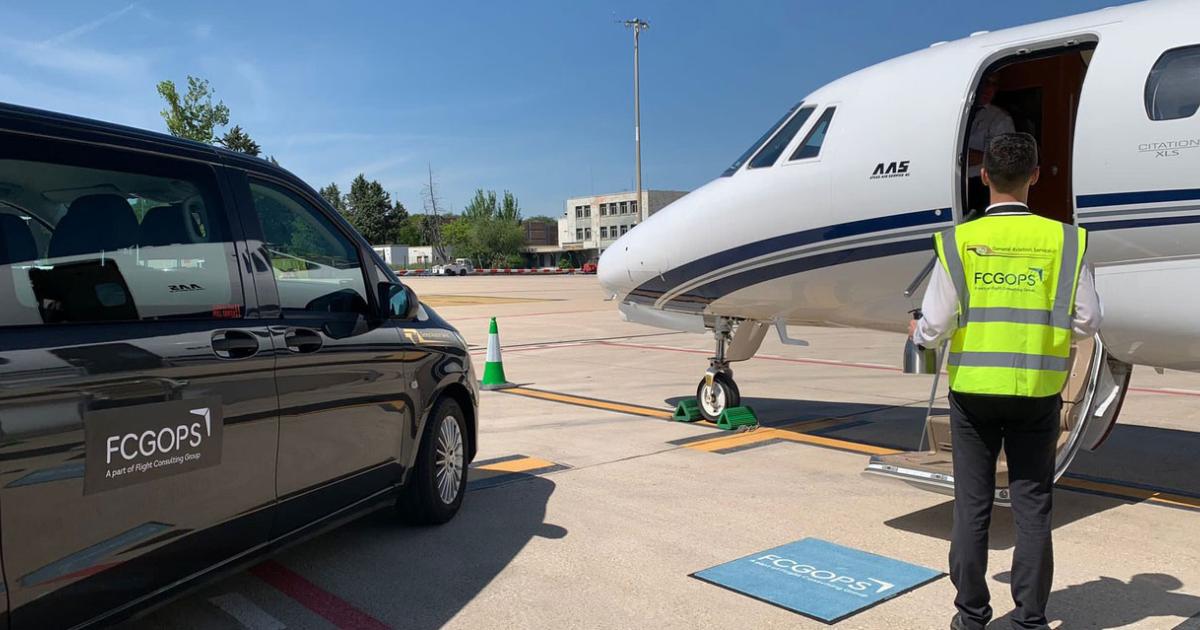 Through its latest partnership, Latvia-based FCG OPS will provide ground handling services at eight General Aviation Service FBOs in Spain. The deal will also see FCG offer its customers exclusive fuel prices at those locations. (Photo: FCG OPS)