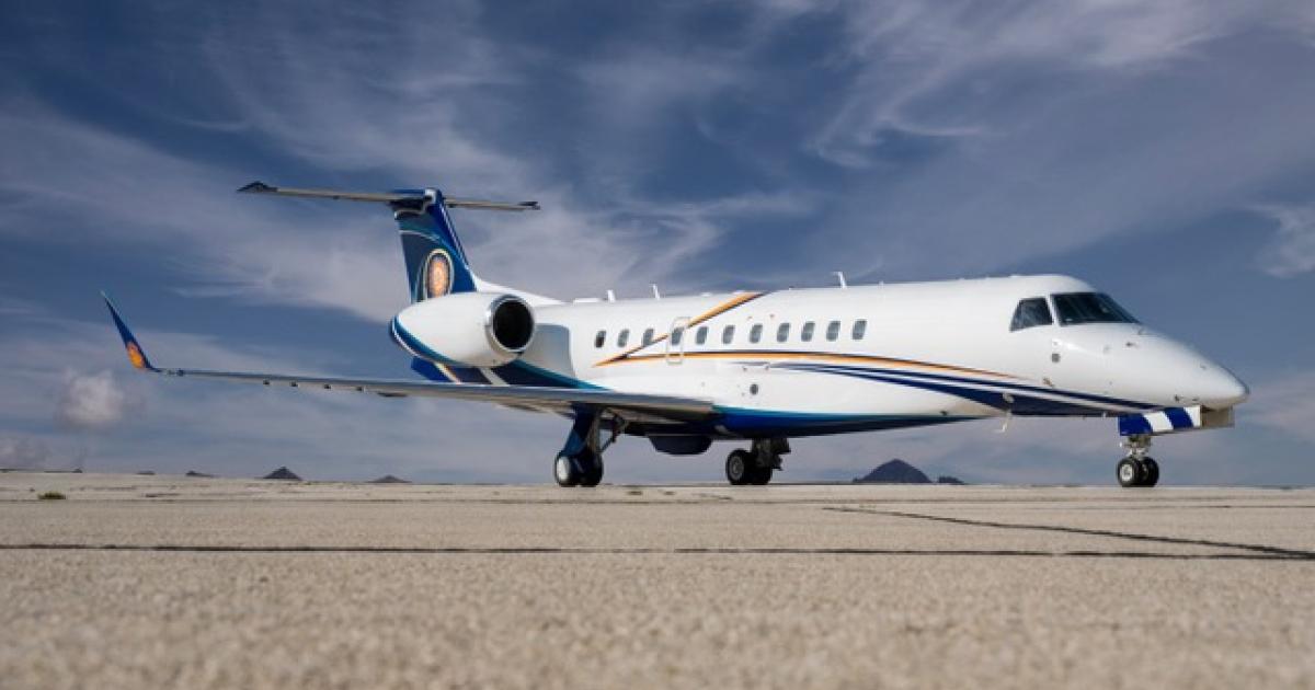 This Embraer Legacy 650 underwent a complete exterior and interior refurbishment at General Atomics AeroTec Systems’ business jet unit in Oberpfaffenhofen, Germany. (Photo: General Atomics AeroTec Systems)