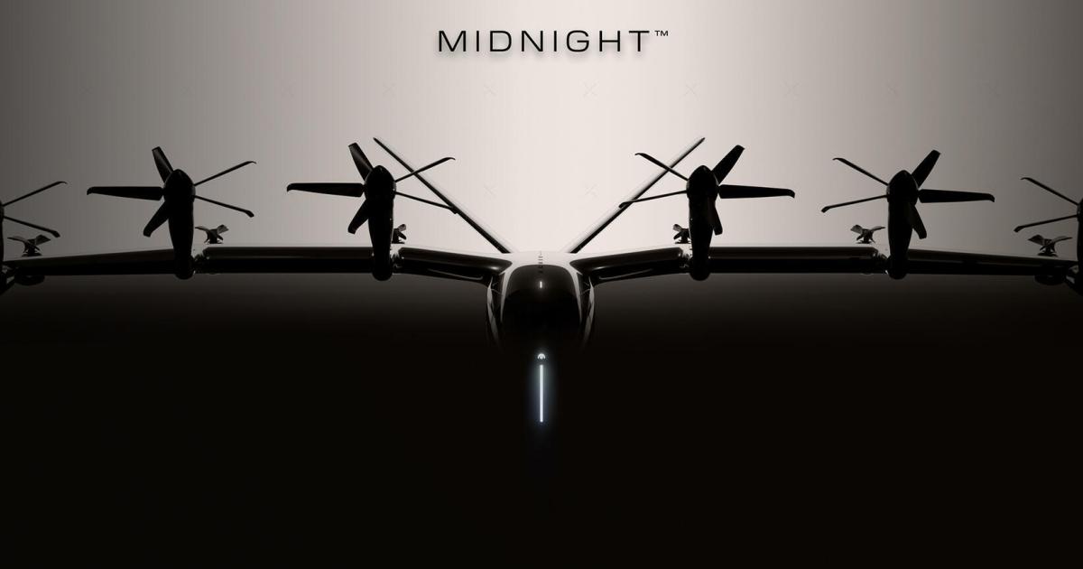 Archer in August shared a rendered silhouette of its Midnight eVTOL and now plans to reveal the initial production model next month. (Image: Archer Aviation)