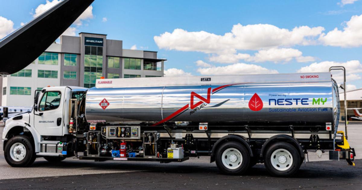 Sheltair has received two tanker loads of blended SAF at its Orlando Executive Airport FBO in time for NBAA-BACE next week. (Photo: Avfuel)