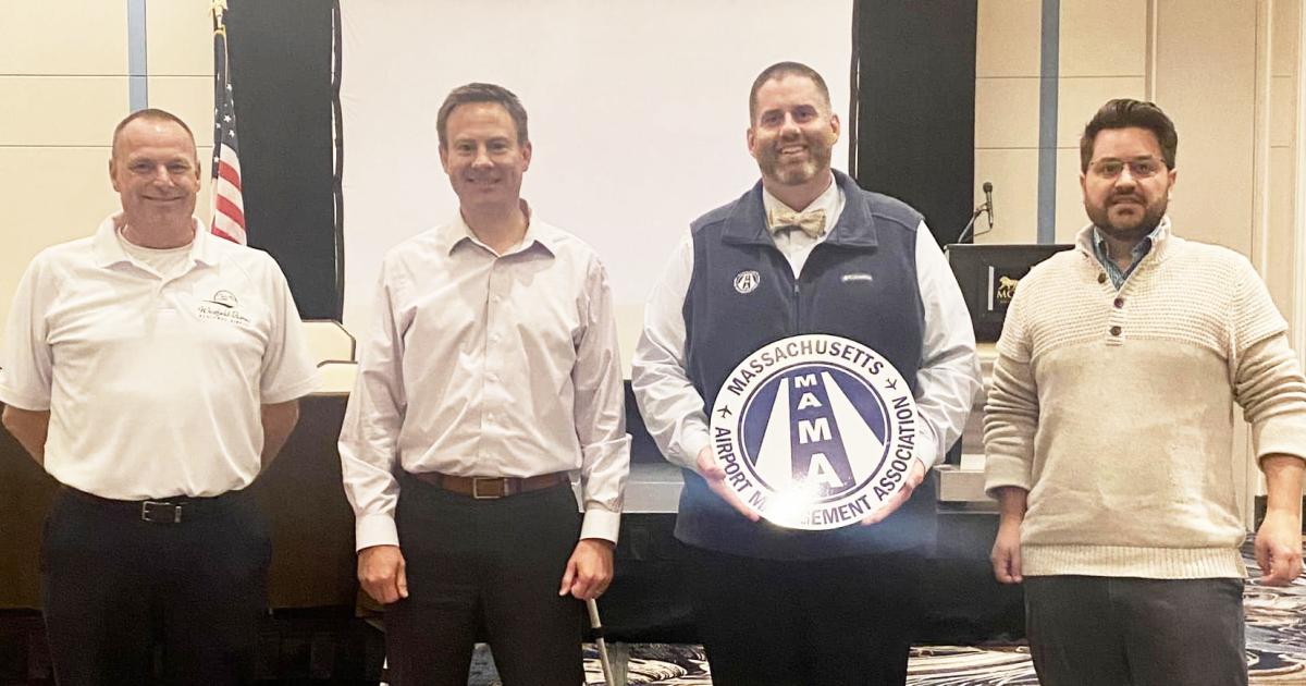 The Massachusetts Airport Management Association elected officials during its annual meeting in October. (from left) Christopher Willenborg was elected as v-p, Andrew Widor was elected as treasurer, Matt Elia as MAMA president, and Daniel Shearer as secretary. (Photo: MAMA Facebook)