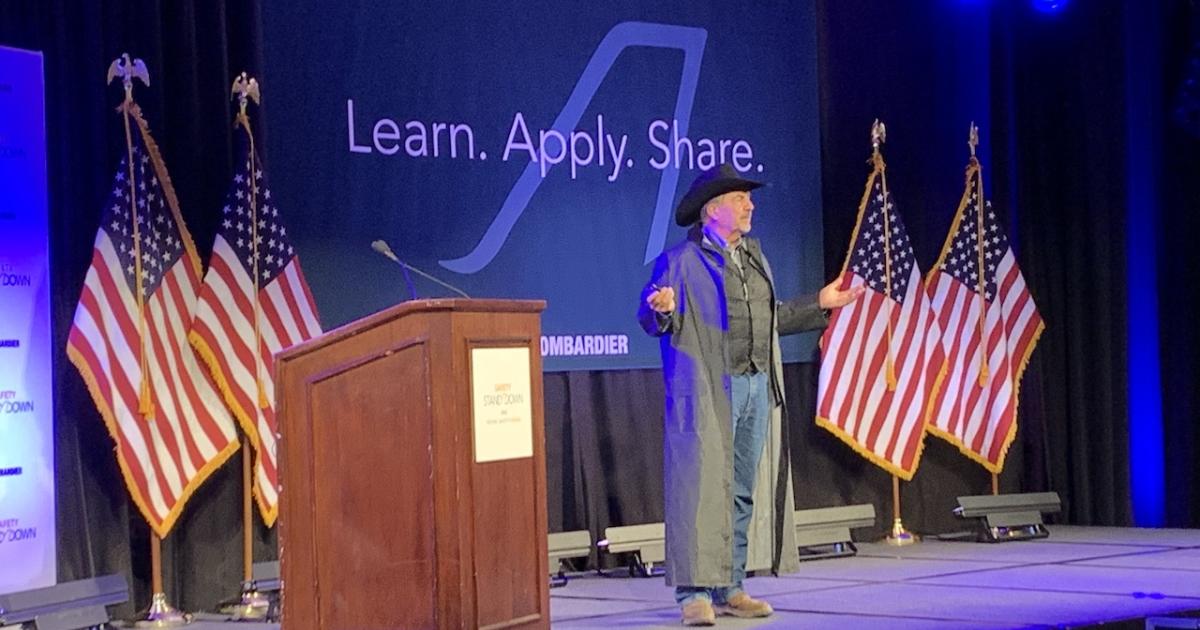 Tony Kern, founding partner and CEO of Convergent Performance, was the opening general session presenter at the Bombardier Safety Standdown Tuesday in Wichita. (Jerry Siebenmark/AIN)