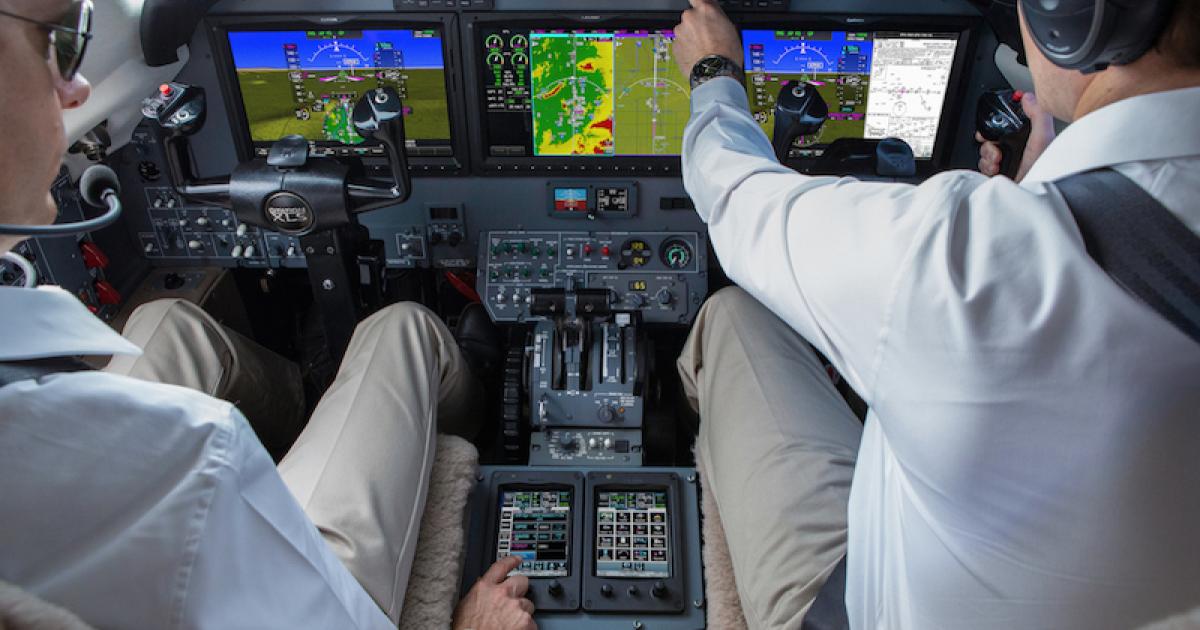 Pilots in Garmin G5000 equipped flight deck 