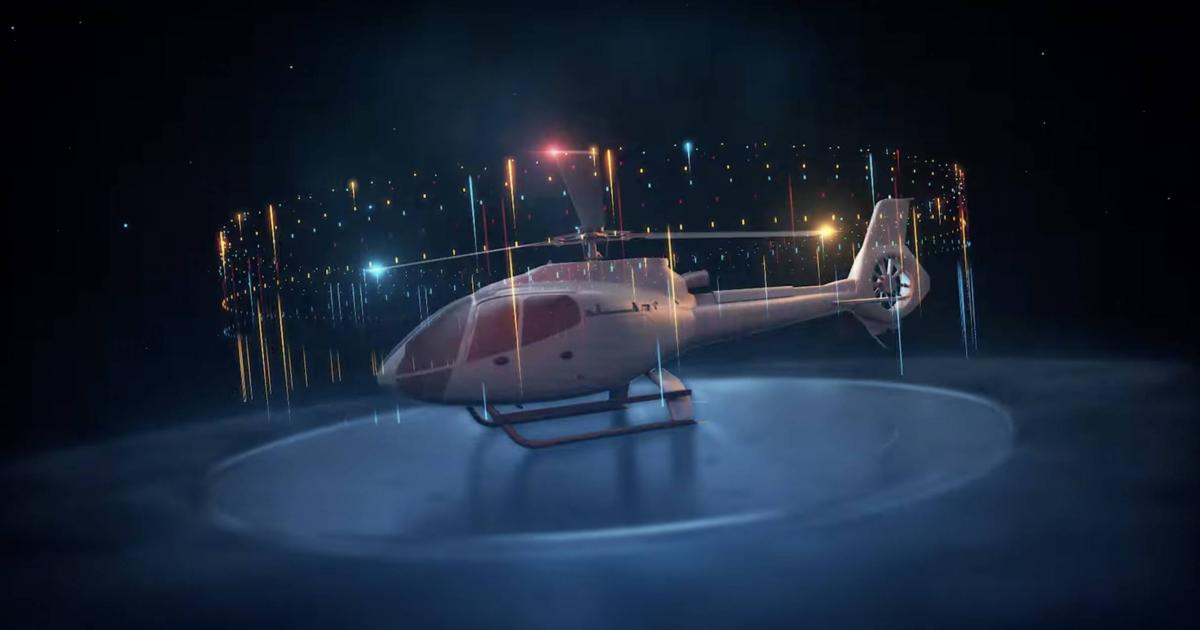 digital rendering of helicopter with lights indicating excess vibration in rotor