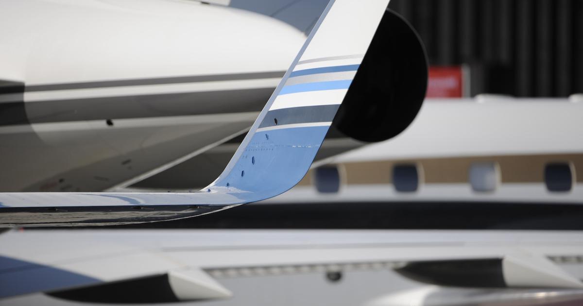 abstract view of parts of business jets on airport ramp