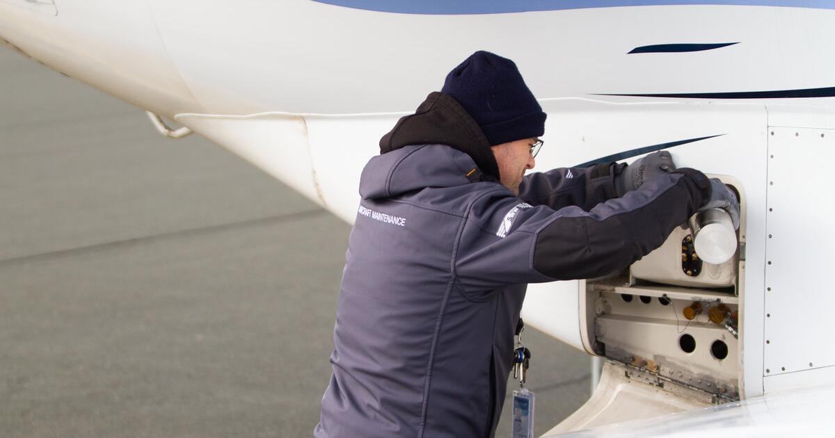 Jung Sky aircraft maintenance technician at work on Cessna Citation business jet