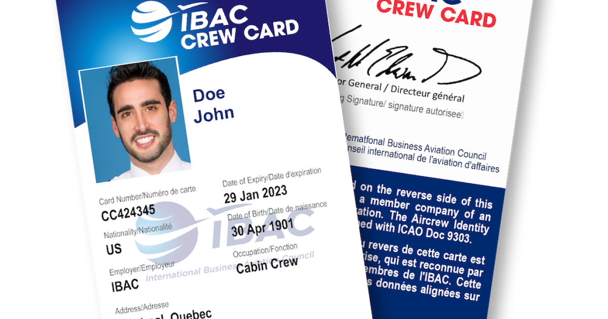 John Doe example of IBAC Crew Card front and back