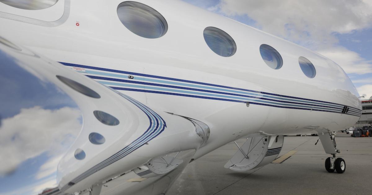 Side view of Gulfstream business jet
